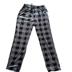 Preswick & Moore Silky Sleep Pants L Mens Checkered Gray Lounge Pajamacore NWT